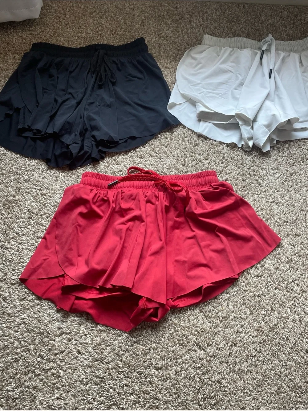 Girls butterfly  Active Shorts - Red, white and black.